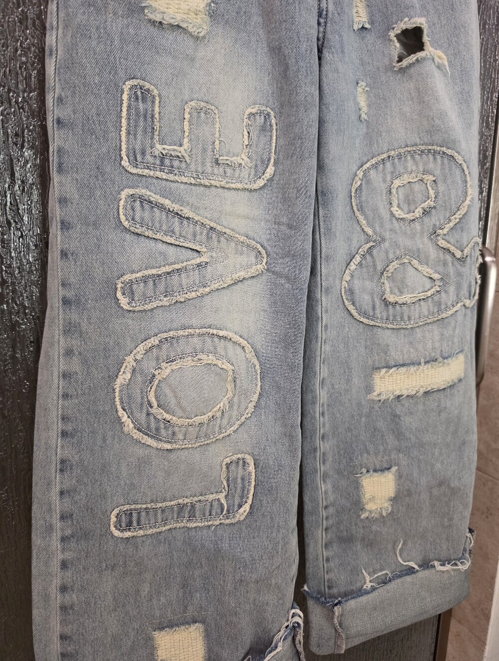 Oli & Hali Light Blue Boyfriend Jeans with Embroidered 'Love' & Ampersand - Picture 6 of 10
